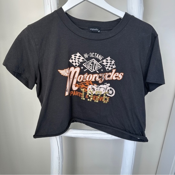 Originality Cropped Black Motorcycle Short Sleeve T-Shirt Size Large - Picture 1 of 9